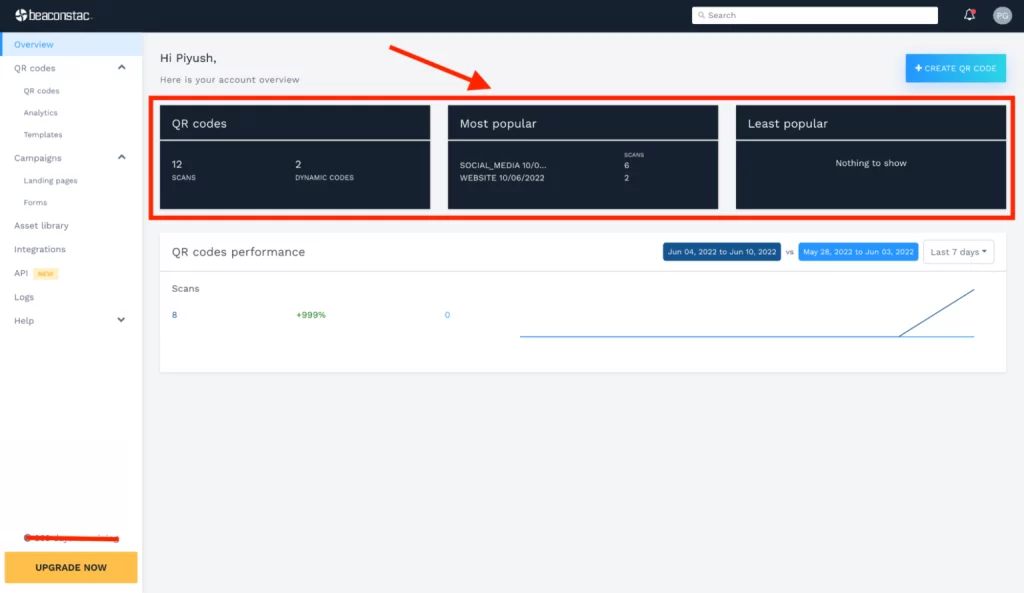 Log in to the Beaconstac dashboard to see an overview of scan tracking