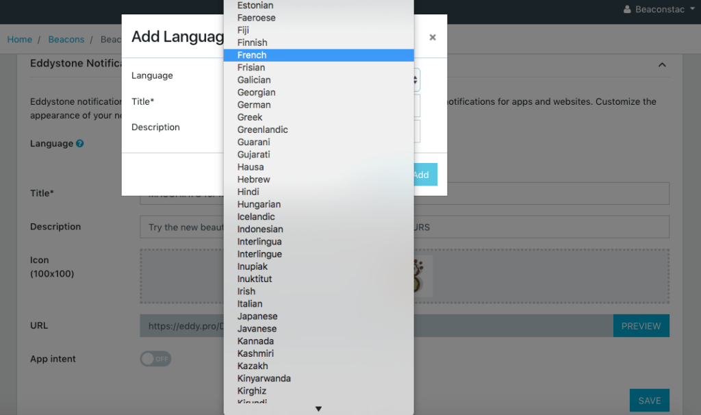 Add language from the drop-down - French