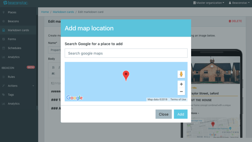 Embed Google Maps on beacon marketing campaigns
