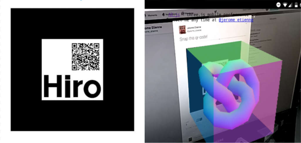 AR code on the left and the 3D object on the right