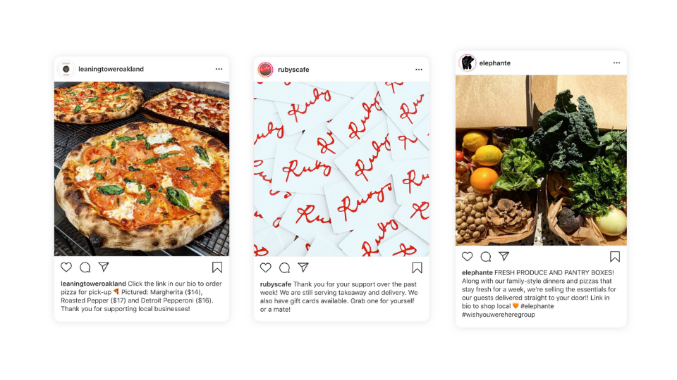 Facebook post examples to inspire restaurants for post-lockdown campaigns