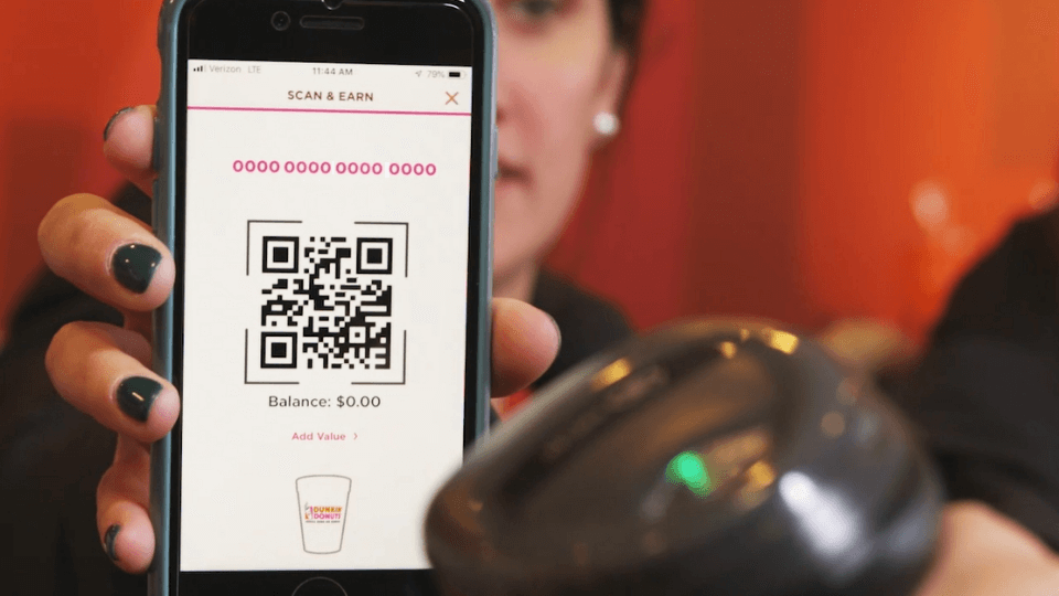 Dunkin Donuts uses QR Codes in its loyalty program to let consumers earn points with every purchase