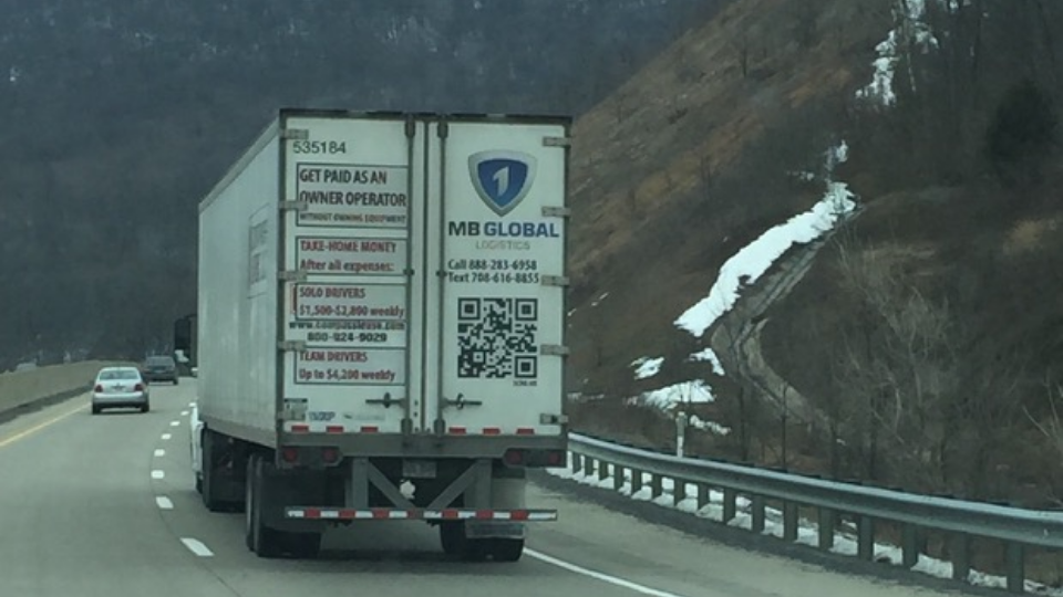 QR Code on the back of a truck