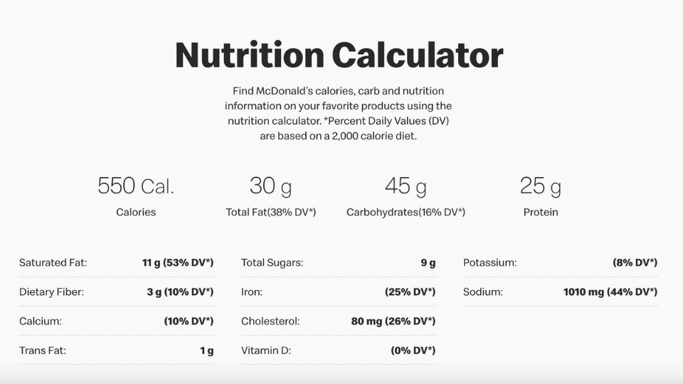 McDonald's nutrition calculator