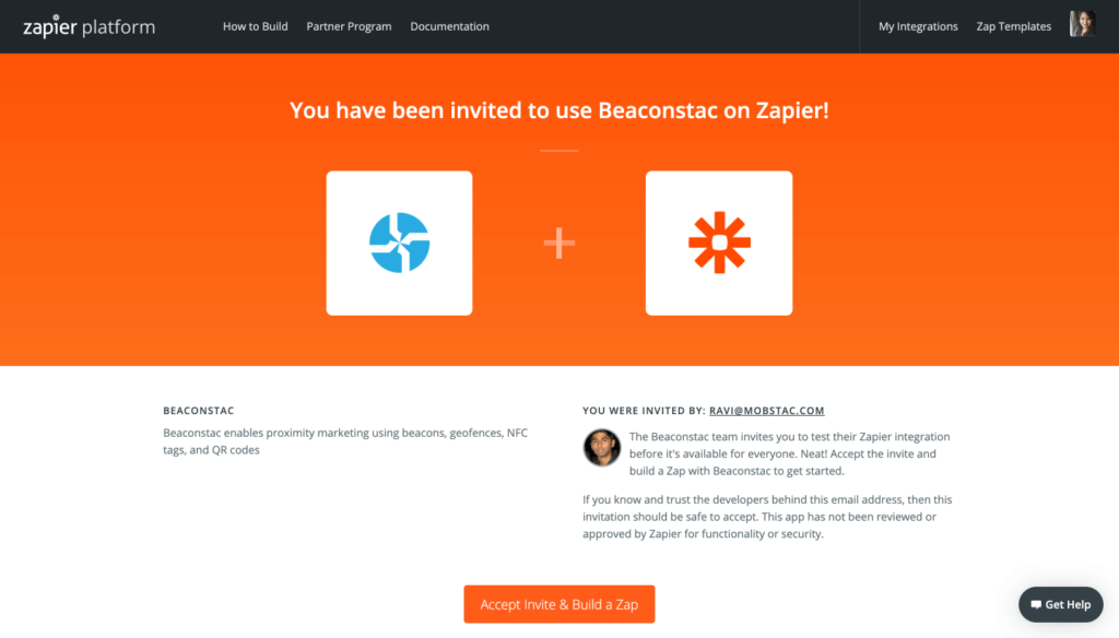 Accept Invite & Build a Zap