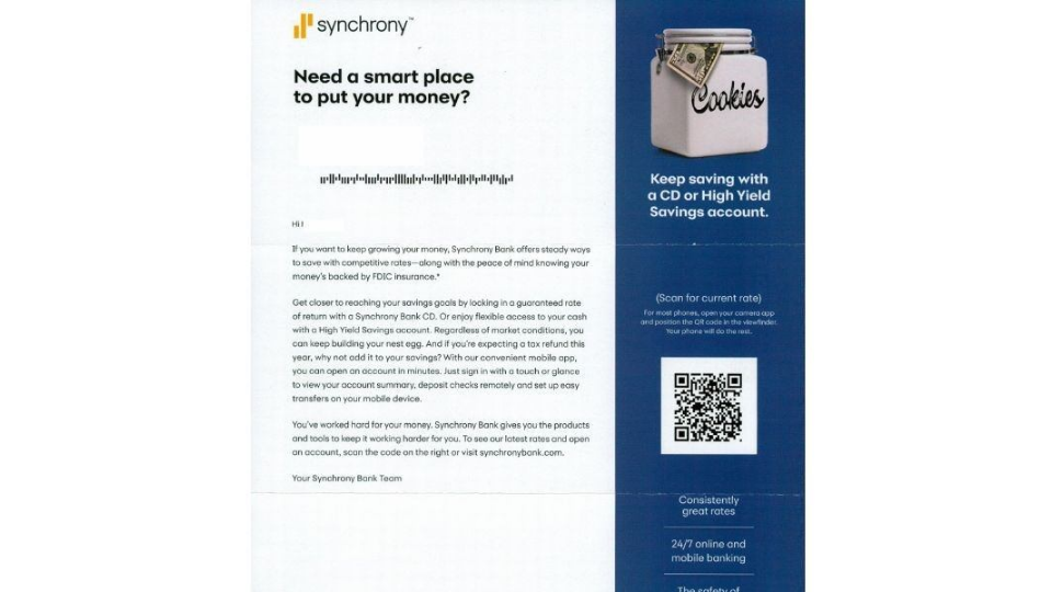 Synchrony's QR Codes on their direct mailers