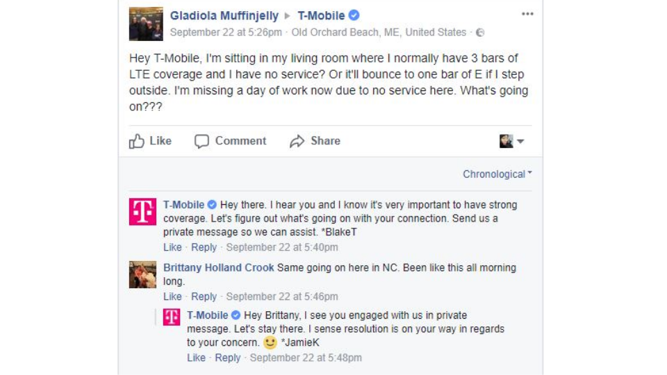T-Mobile social media customer responses