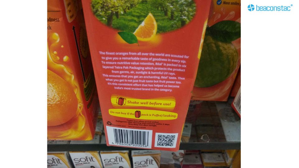 Tiny QR Code on Real Juice box packaging