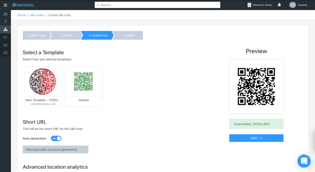 Predefined QR Code templates available during customization