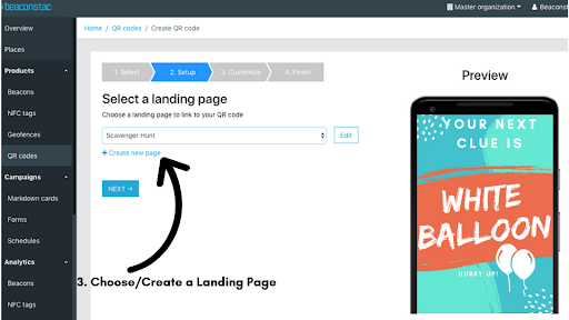 Choose or create a new landing page. Creating a new landing page with Beaconstac is easy and requires no coding