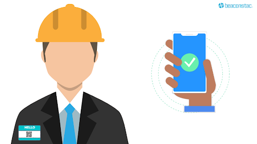 Construction workers can scan QR Codes with their mobile phones to check-in 