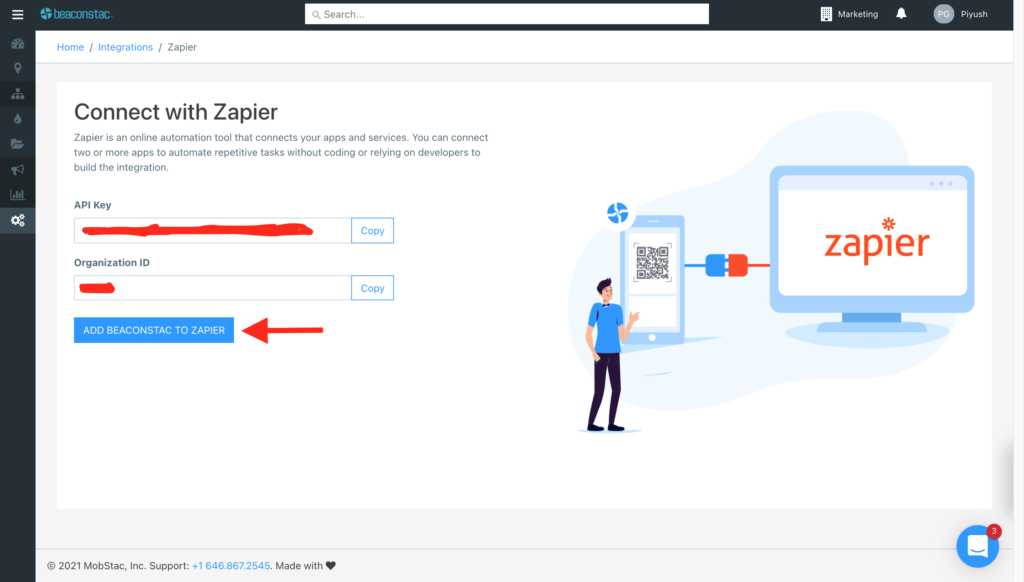 Click on ‘Add Beaconstac to Zapier'