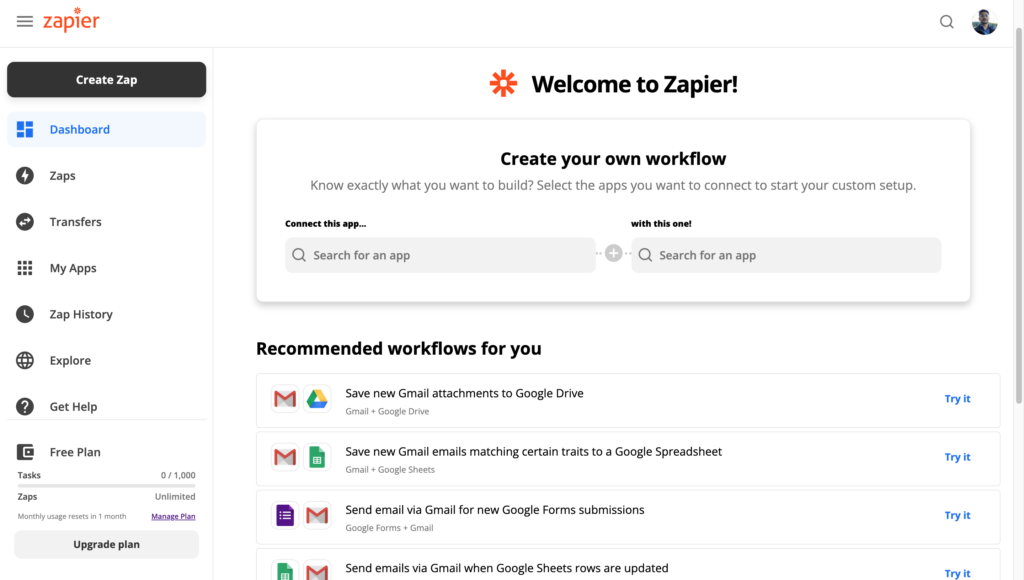 Create an account with Zapier