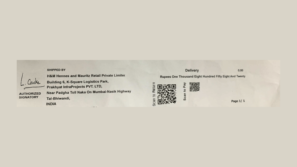 H&M uses QR Codes on receipts to facilitate easy returns