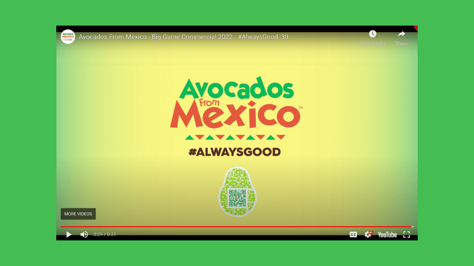 Avocados From Mexico’s digital QR Code TV commercial 