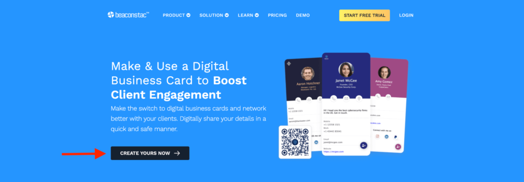 Go to Beaconstac’s digital business card generator and sign up for a free trial