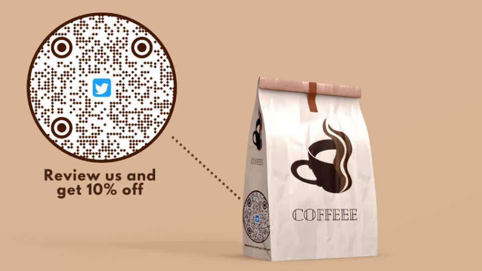 Circular QR Code on a bag of coffee