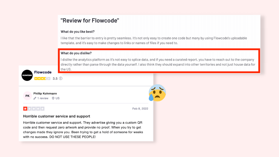 Users not satisfied with Flowcode’s QR Code analytics and customer support
