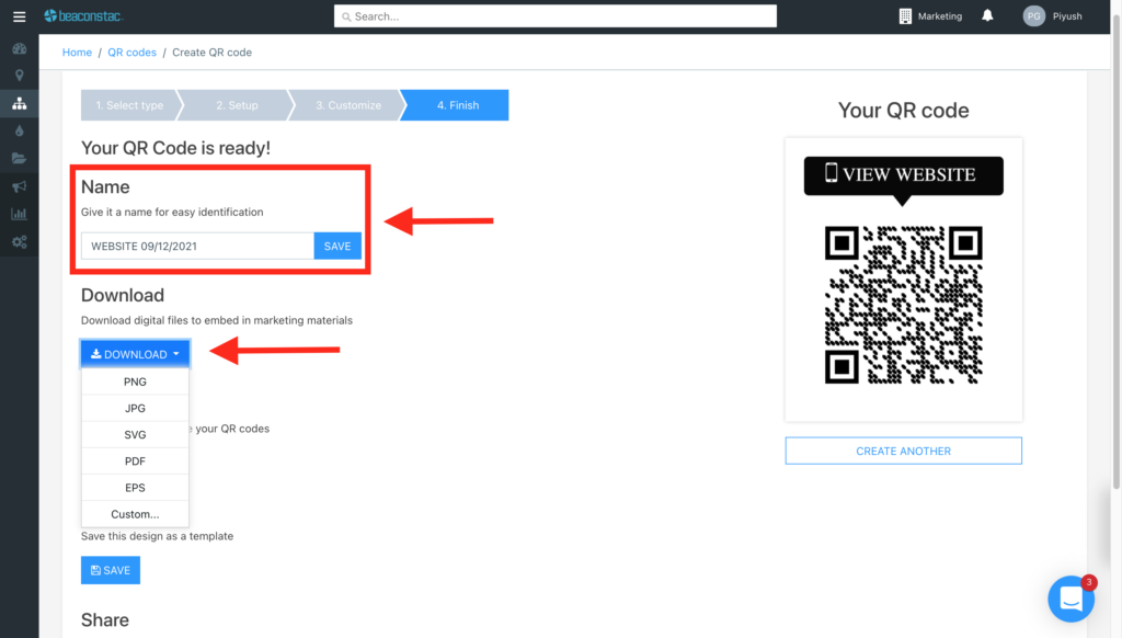 Testing, saving, and downloading your customized QR Code