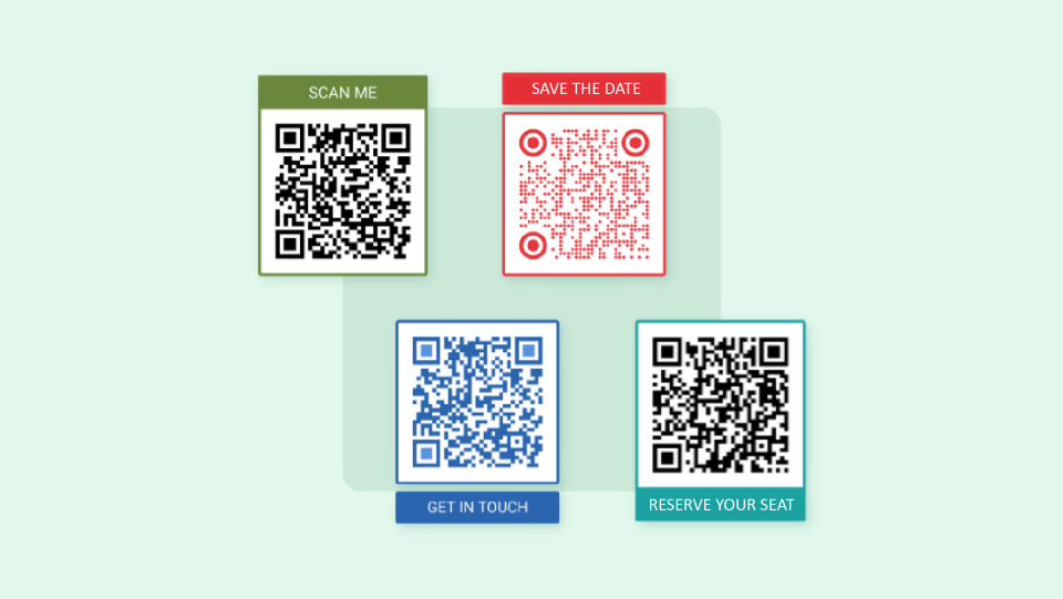 different colors QR code with call to action words