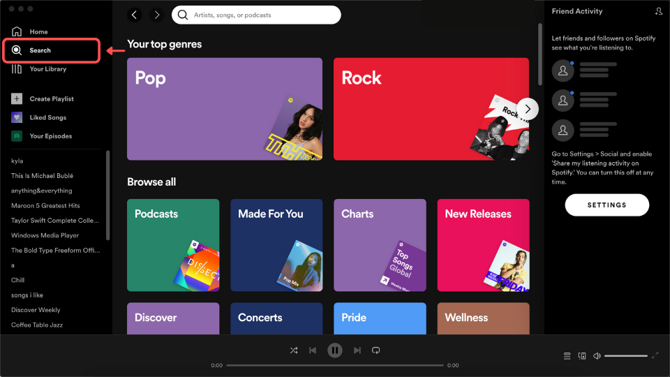 Searching for the Spotify music or audio content you want to share