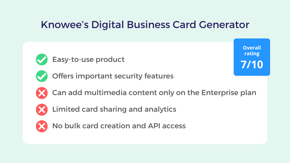 Knowee's digital business card generator - rated 7 on 10