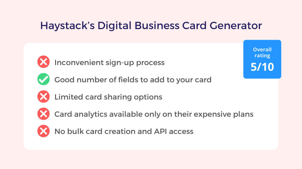 Haystack's digital business card generator - rated 5 on 10