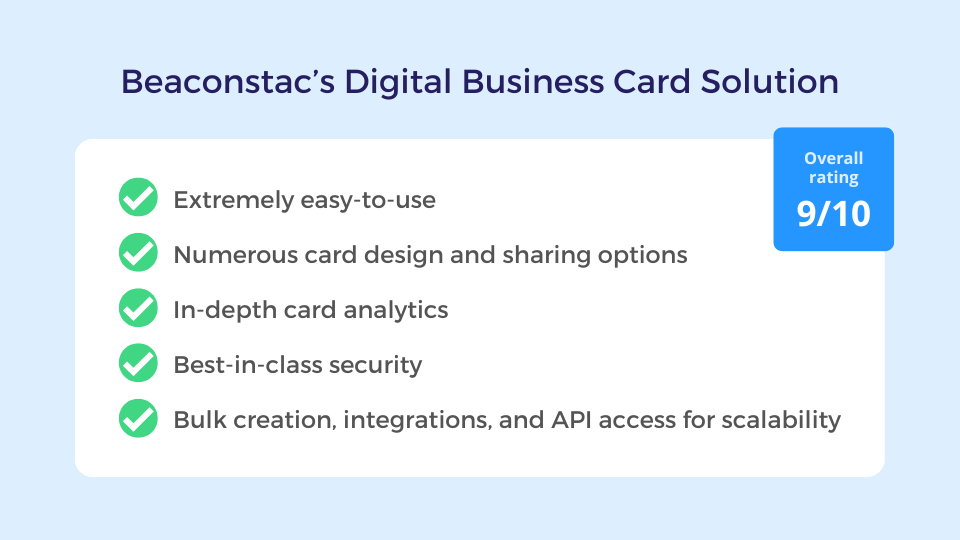 Beaconstac's digital business card solution - rated 9 on 10