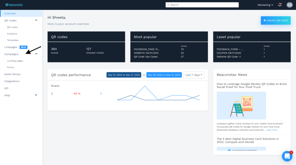 Log in to the Beaconstac dashboard