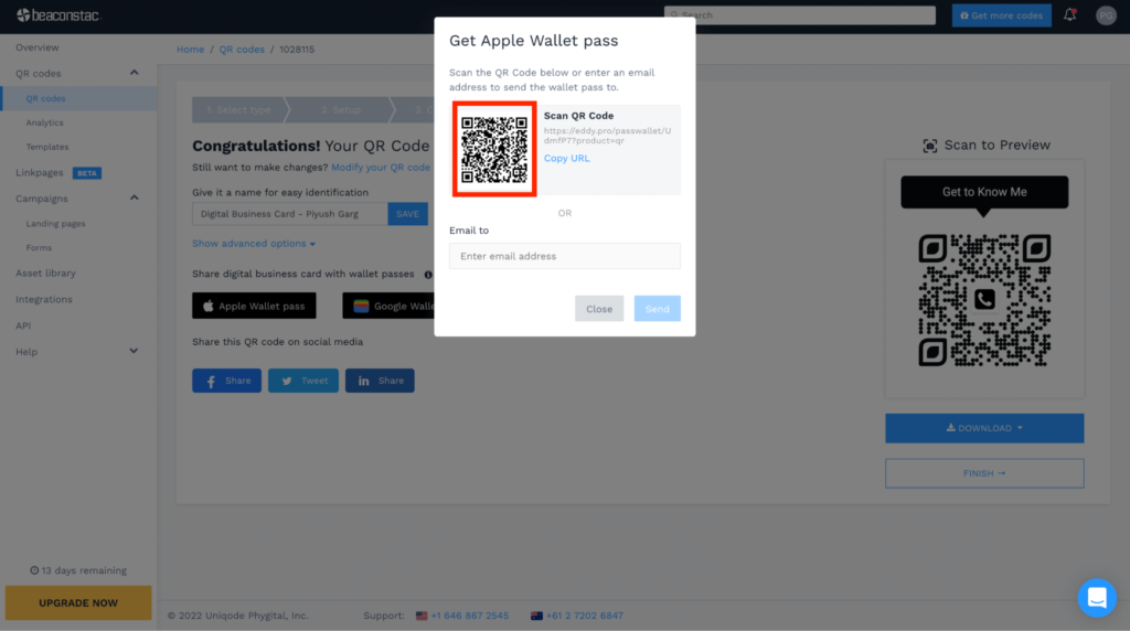 Scan the QR Code with your iPhone and save the card in your Apple Wallet