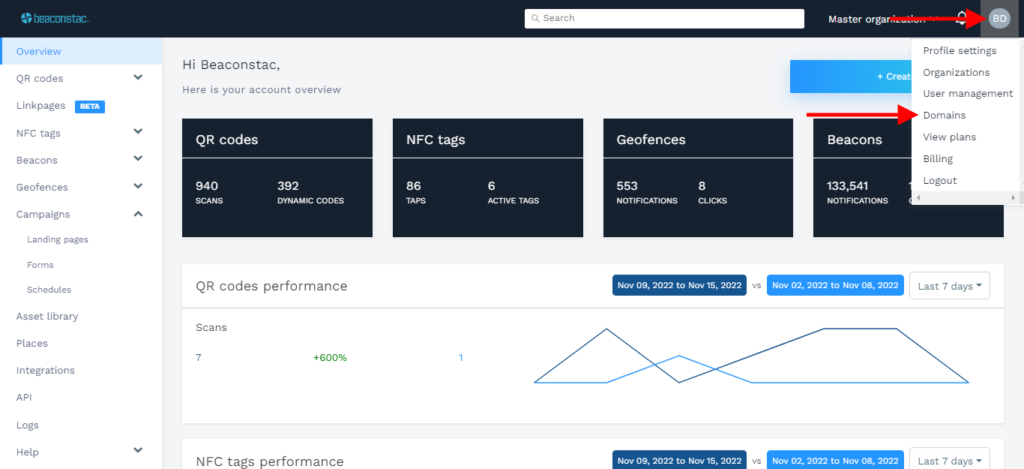 Log in to the Beaconstac dashboard