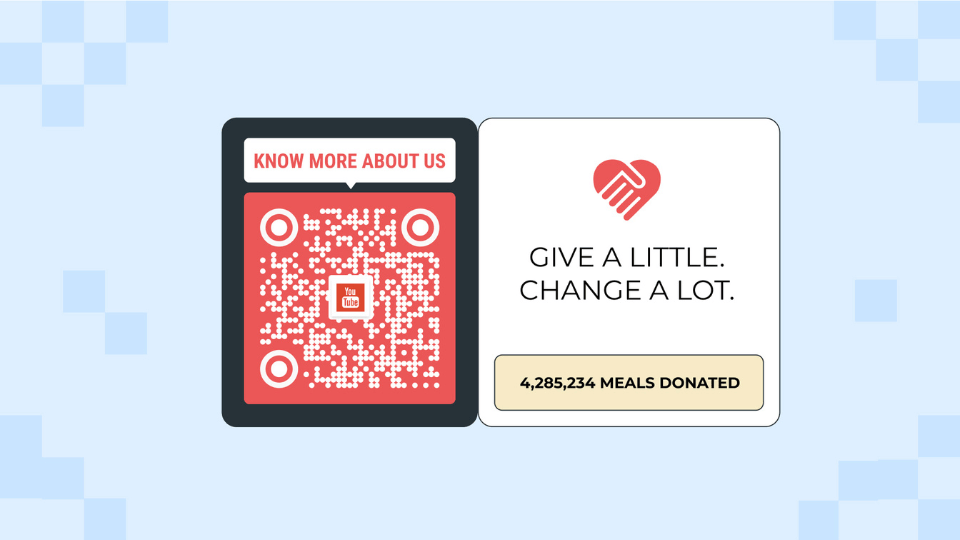 A QR Code that leads to information page about the charity and it's impact