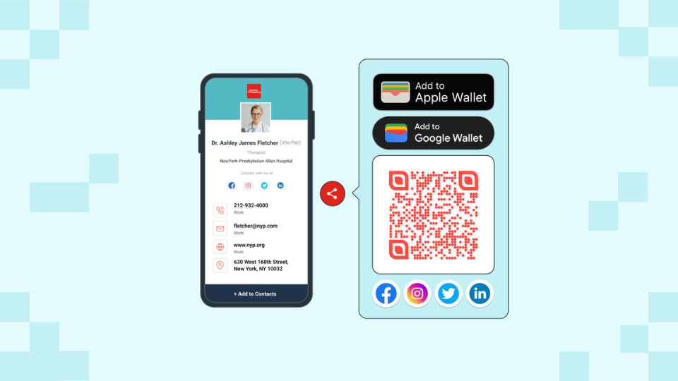 A digital business card that can be shared using various paperless and contactless methods