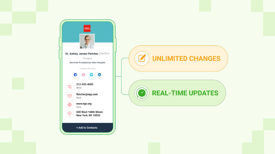 A digital business card that allows unlimited changes and real-time updates