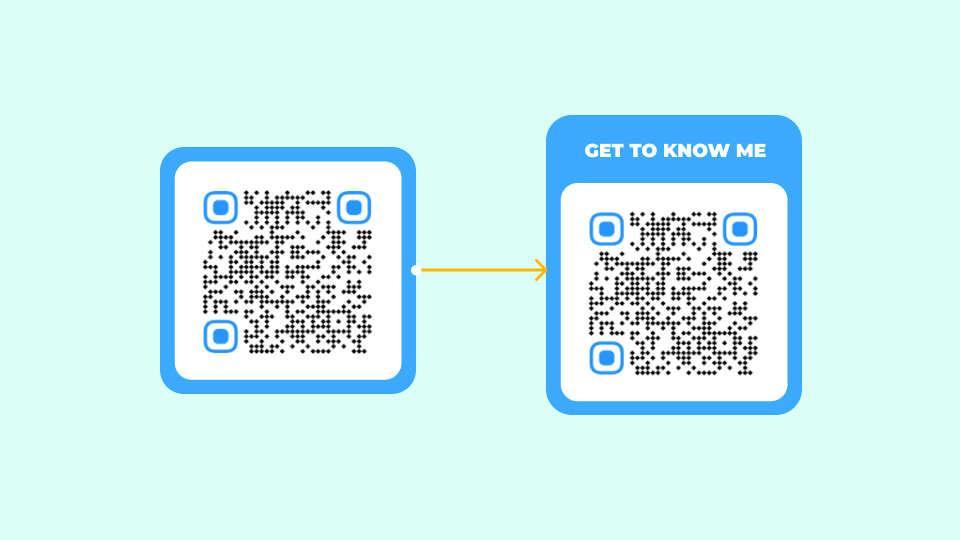 A QR Code with a call-to-action 'Get to Know Me' next to another QR Code without any call to action