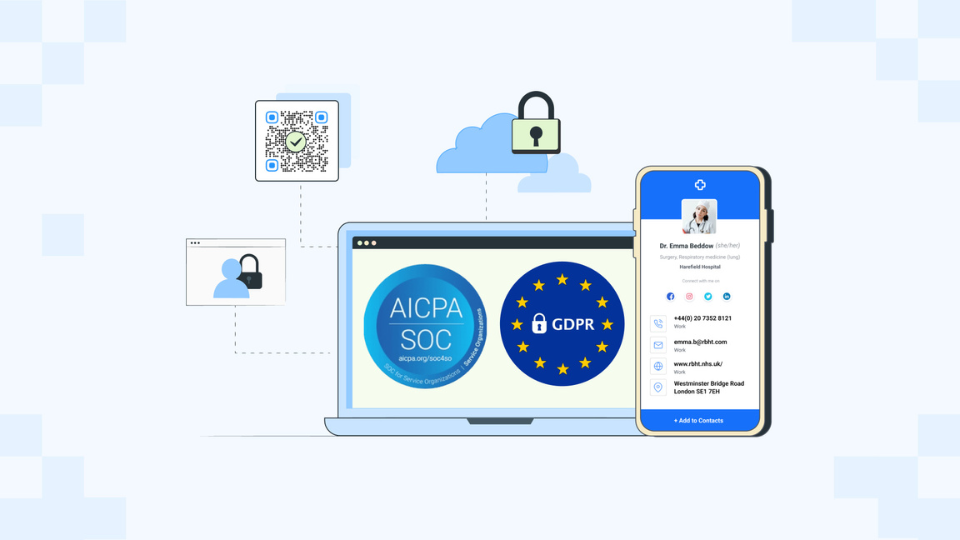 The most secure digital business card platform complies with GDPR and SOC 2 standards