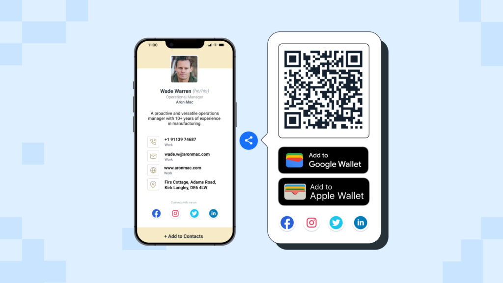 A digital business card that can be shared using Apple or Google Wallet