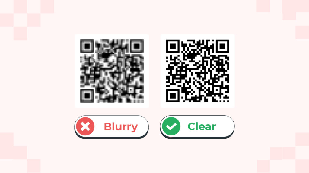Image has blurry QR Codes, and on the right side, clear, high resolution QR Codes, generated with Beaconstac's QR Code generator. 