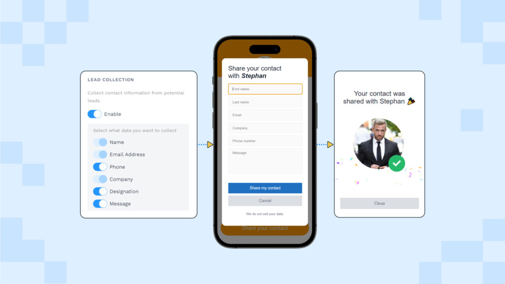 Enabling two-way contact-sharing then capturing leads from a digital business card