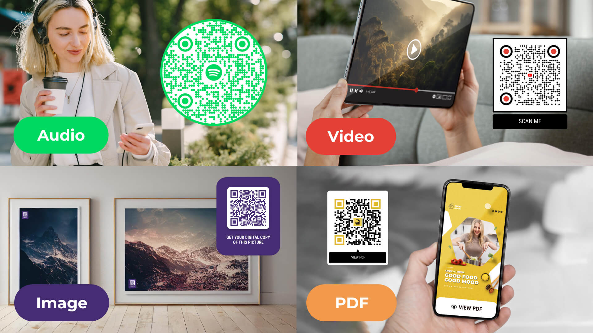 Use mutimedia QR Code generator to generate qr codes for audio and visual content