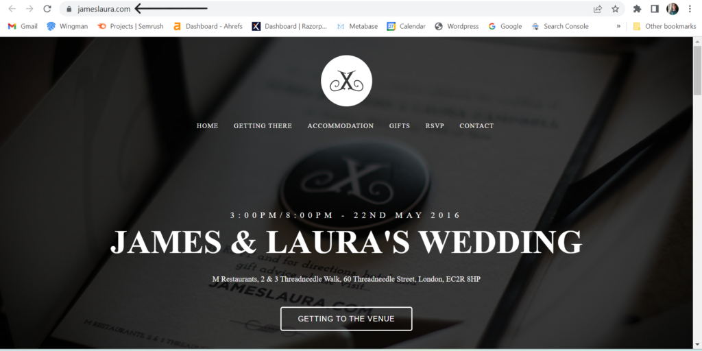 Copy the URL from the wedding website