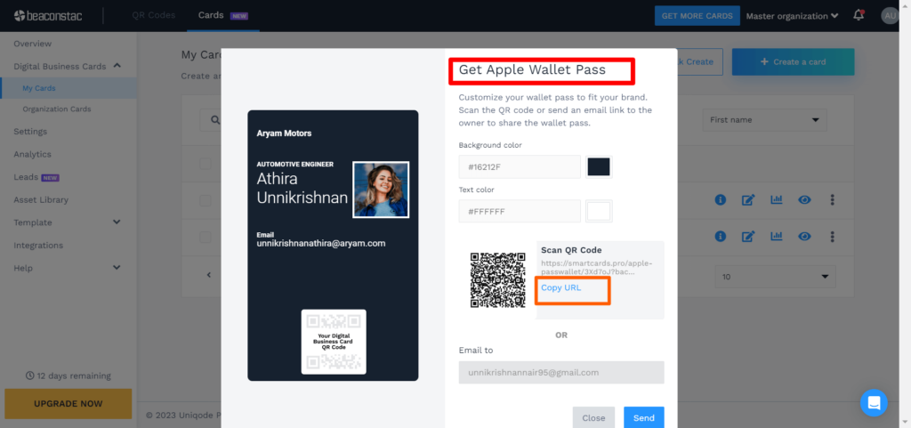 Add your digital business card to Apple Wallet copying a URL.