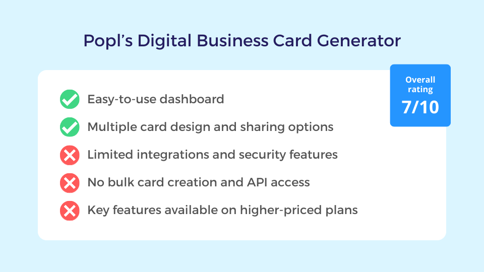 Popl's digital business card generator - rated 7 on 10